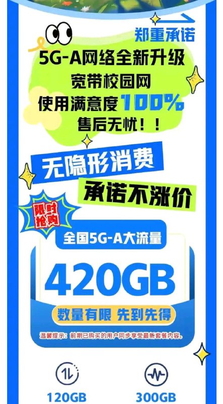 最新通知：根据现市场竞争情况，针对现行产品220G全国（120G全国+100G全国定向）提升至420G全国（120G全国+3 m00G全国定向）